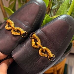 Tory Burch Black Loafers with Gold Accents